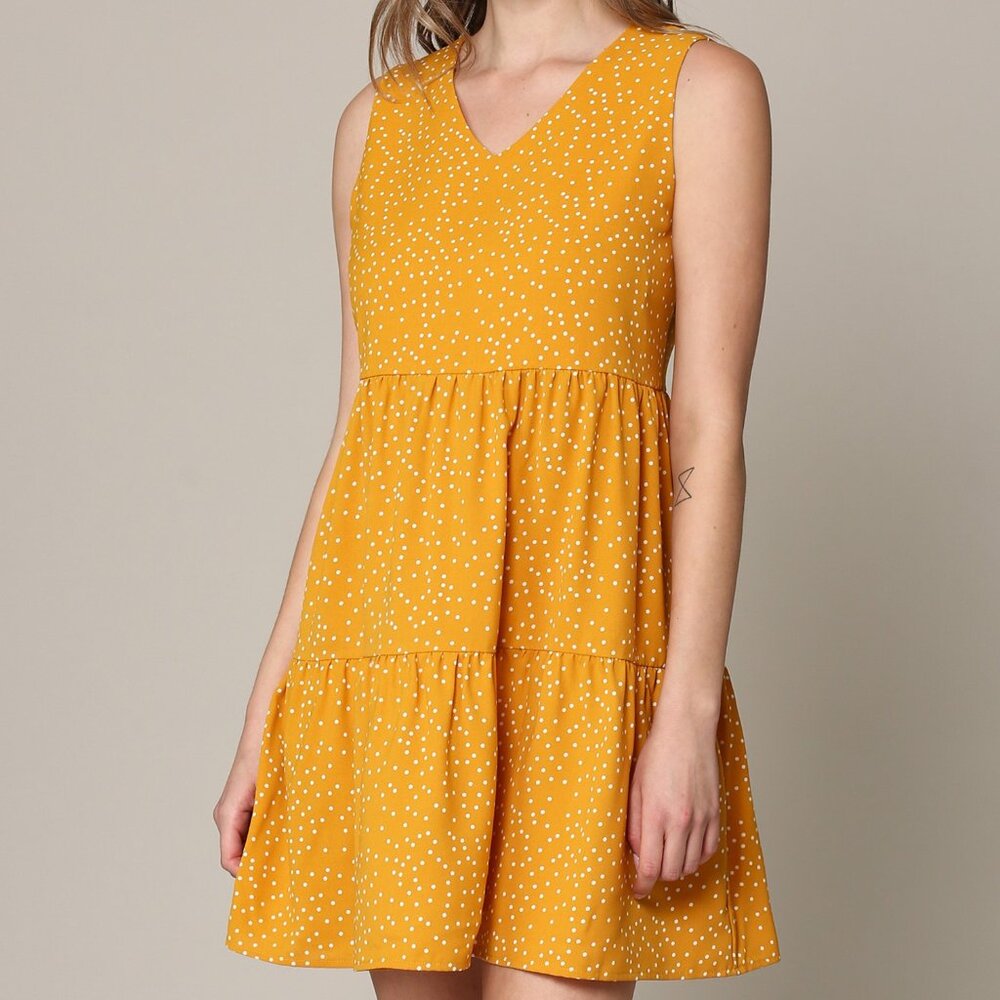 Lock & Love Sleeveless Tiered Tunic Dress Mustard Polka Dot Ladies Size XL NWT